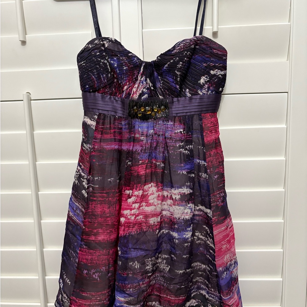 Multicolor Strapless Silk Dress with Beaded Detail